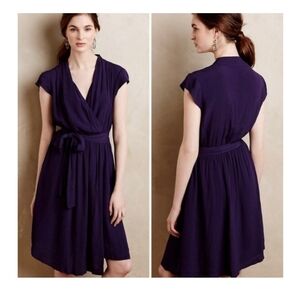 Maeve Purple Wrap Midi Dress with Flutter Sleeves